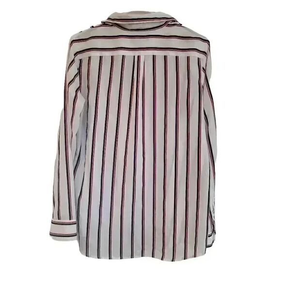 Banana Republic Women's White/Navy/Red Striped Poly Button Down Dillon Shirt - Picture 3 of 10